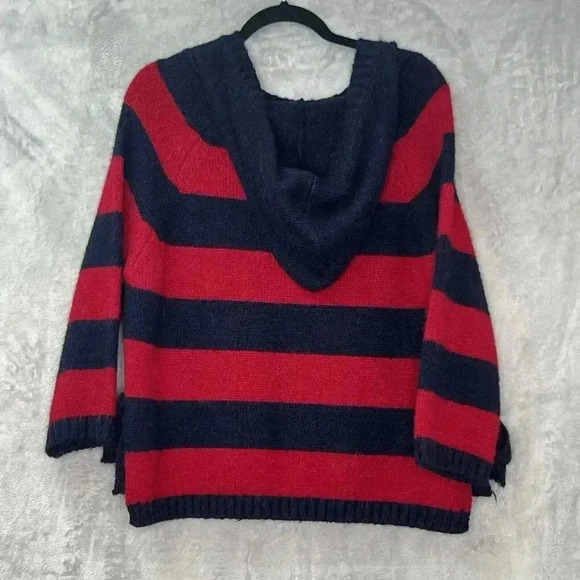 Moly Striped Hooded Ties On Sides Chunky Sweater Sz M Maybe Wool/Mohair Blend - Picture 7 of 10